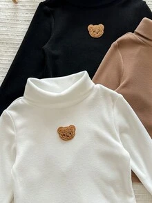 LMoss Kids LMoss 3件套女婴针织纯色领熊装饰休闲上衣套装，舒适秋冬款式，长袖上衣，女婴服装，冬季服装，秋季上衣，白色上衣 - 彩色 - 查看 4