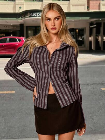 Avantive Chemise à manches longues rayée de mode pour femme pour le trajet