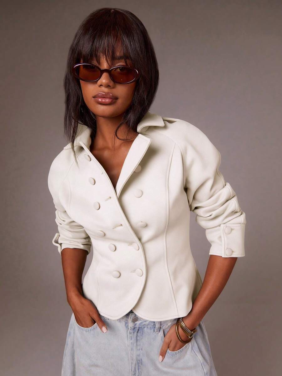 Athîral Women's Autumn Fashionable Commuter Solid Color Double-Breasted Jacket