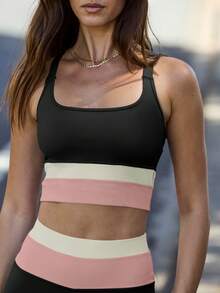 Aralina Leisurwear Colour Block Sleeveless High Waisted Workout Crop And Legging Two Pieces Set - Black - View 2