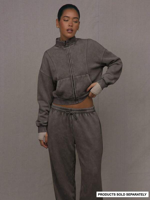 MUSERA Washed Zip Through Jacket Sweatshirt Tracksuit Seam Detail Back To School Autmun Winter Cosy Fall Chritmas Cute Casual Everyday Capsule Wardrobe Y2K Streetwear