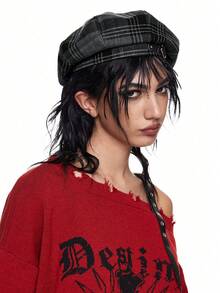 ROMWE Grunge Punk 1顶女士时尚格子五角星贝雷帽 - 多色1 - 查看 3