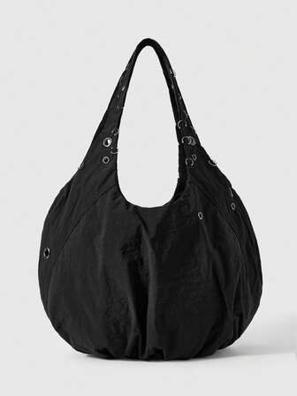 Grunge Punk Casual Large Capacity Versatile Women's Nylon Porous Ring Shoulder Bag