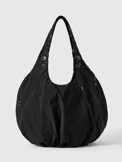 Grunge Punk Casual Large Capacity Versatile Women's Nylon Porous Ring Shoulder Bag