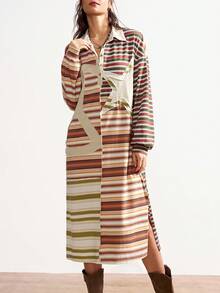 Bohemela Boho Beach Style Striped Patchwork Star & Peace Sign Pattern Women's Mid-Length Dress - Multicolor - View 8