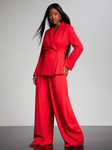 NYA SZN Matching Set (Top/Pant) Top Jacket Fitted Crossover Blazer Long Sleeve Buttons Closure Suit Pant High Rise Oversized Fitted Baggy Vintage 90s Streetwear Pocket Detail Suit Business Casual Everyday Holiday Office Halloween Fall Winter Thanksgiving Christmas NYE New Years Eve Outfits For Women