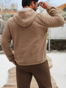 Manfinity CasualCool 男士素色極簡休閒長袖連帽衛衣大地色系棕色套頭帽衫 - 彩色 - 查看 2