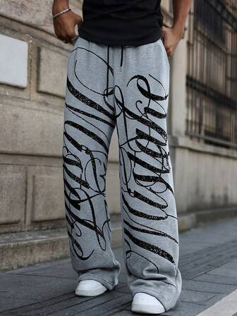 Men's Casual Letter Graphic Drawstring Waist Sweatpants