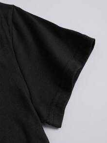 EMERY ROSE 女士黑色爱心图案常规圆领纯棉短袖上衣，情人节礼物 - 黑色 - 查看 7