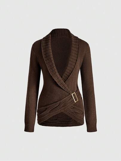 Kawaii Suéter ajustado con escote en V profundo de estilo vintage milenario