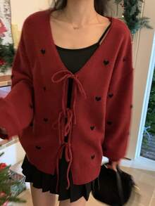 DAZY Áo len cardigan dệt kim họa tiết trái tim thanh lịch dành cho nữ, thường ngày cho Giáng sinh, Giáng sinh mùa thu/đông - Đỏ - Xem 8