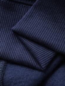 DAZY Fleece Patchwork Contrast Color Pleated Ruffle Oblique Shoulder Loose Long Sleeve Casual Sweatshirt For Women, Autumn/Winter - Navy Blue - View 7