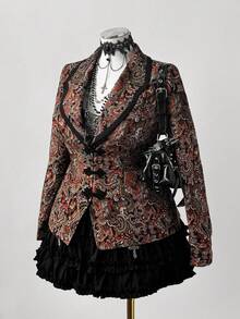 Sunspun Vintage Retro Muster Knopfkragen Langarm Jacke in Große Größen - Verschiedenfarbig - Übersicht 6