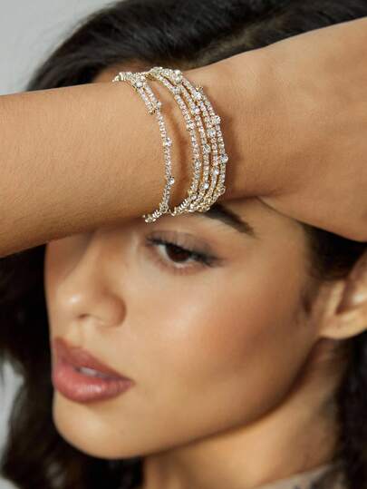 CUCCOO SZL Brazalete Artesanal Para Mujer Con Envoltura De Estrás De Varias Capas, Abierto Y A La Moda