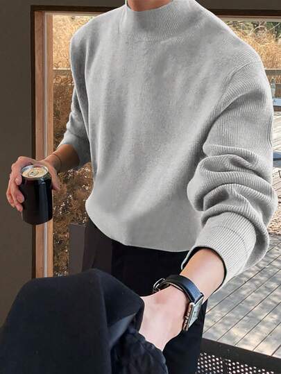 Claim Dot 男士纯色立领宽松长袖套头毛衣，秋冬款