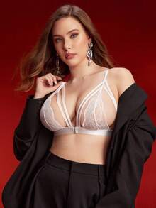 Women Front Closure Lace Cut Out Cup Sexy Lingerie Bra - White - View 1