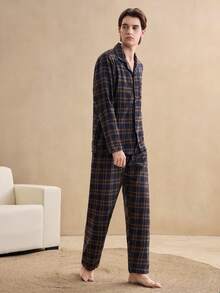 EverLounge 男士复古奢华精致格子家居服套装，冬季服装 - 彩色 - 查看 4