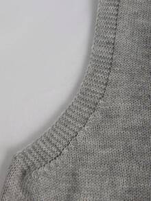 Franclia 大码纯色无袖背心，中国风手工纽扣短款法式休闲圆领灰色开衫毛衣，适合春、夏、秋、冬四季穿着。 - 灰色 - 查看 4