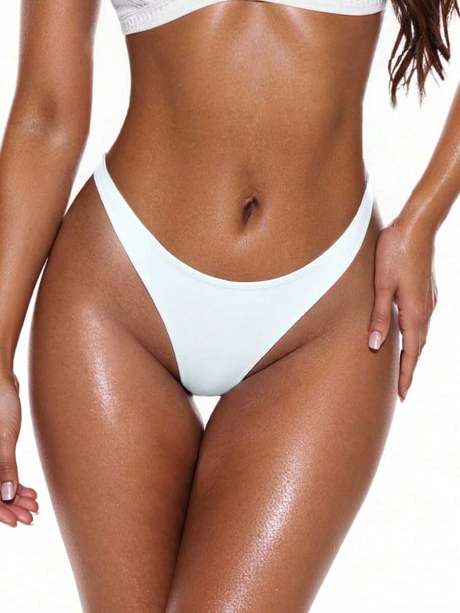 Swim Basics Women Summer Beach Solid Bikini Thong Swimwear Bottom For Vacation - White - View 1