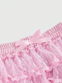 ROMWE Váy xòe nhiều lớp phong cách Gothic Lolita dành cho nữ, quần short đèn lồng bí ngô chắp vá nơ trắng, trang phục cưới mùa xuân - Hồng - Xem 3