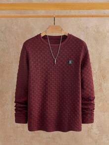 HIMLAND 男士休闲圆领长袖T恤，秋冬款 - 酒紅色 - 查看 7