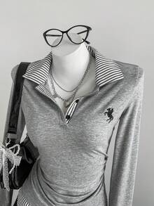 Comfortcana Women's Casual Striped Patchwork 2 In 1 T-Shirt, Autumn