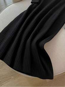 GlowEve Women's Simple V-Neck Fitted Long Dress, Solid Color, Suitable For Daily Commute, Spring/Autumn