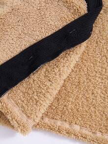 2pcs/Set Teens' Fuzzy V-Neck Top & Striped Fuzzy Jacket Outfit - Khaki - View 6