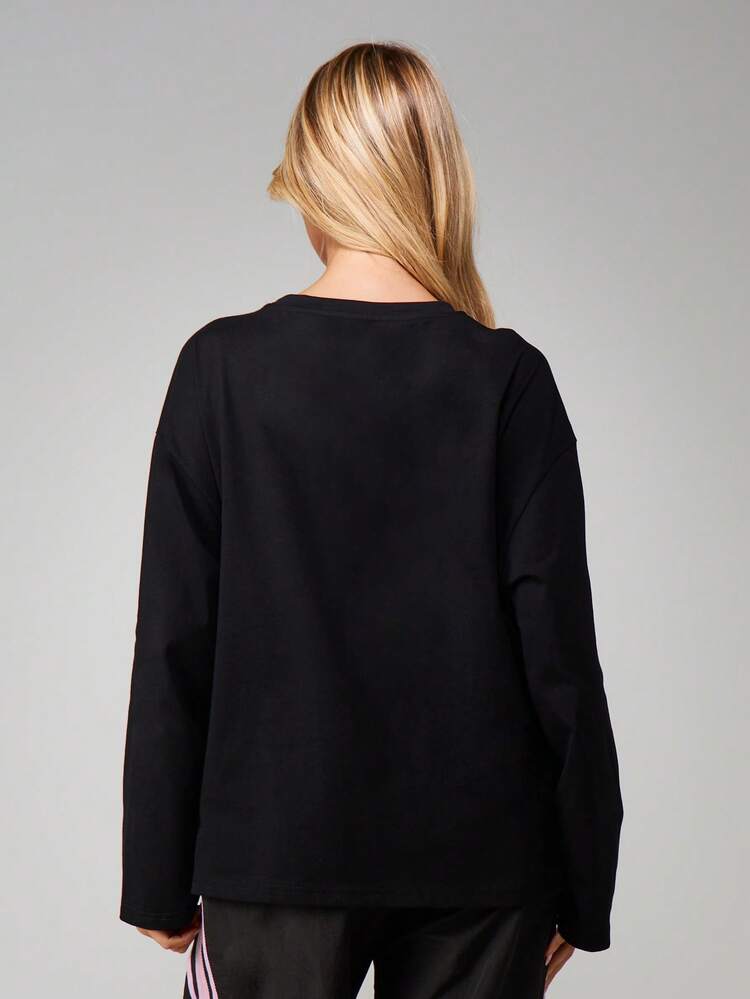 Missguided x Playboy Oversized Long Sleeve Graphic Tee With Drip Text Design Casual Streetwear Top