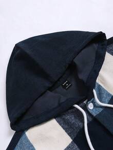 Manfinity Homme 1pc Men's Loose Fit Plaid Print Drawstring Hooded Overcoat