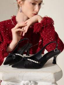 CUCCOO CHICEST Sapatos de casamento femininos elegantes e modernos com salto alto decorados com strass e pérolas artificiais. - Preto - Ver 12