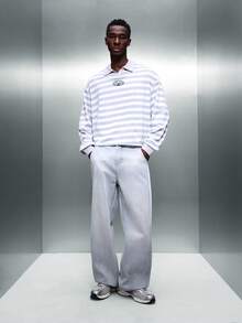 PLAYBOY X SUMWON Regular Fit gestreiftes Poloshirt mit Langarm und strukturiertem Sportskragen für lässiges Wochenendoutfit - Grau - Übersicht 2