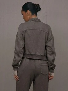 MUSERA 水洗拉链夹克卫衣运动套装缝线细节返校秋冬舒适圣诞可爱休闲日常胶囊衣橱Y2K街头风