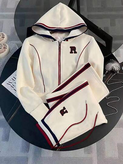 Franclia เสื้อคาร์ดิแกนแขนยาวมีฮู้ดแบบธรรมดา + กางเกงขายาวทรงตรง