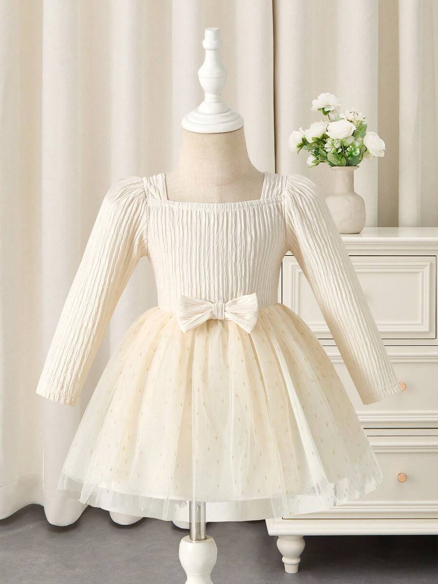 Glamorique Kids 女婴花童伴娘礼服,婚礼,花童,优雅,婚礼宾客礼服,适合正式场合 - 杏色 - 查看 1