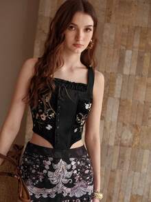 MOTF PREMIUM WOMEN'S EMBROIDERED CAMISOLE TOP - Black - View 5