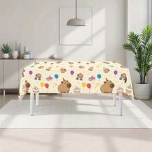 Bộ 1/2/3 khăn trải bàn chủ đề chuột lang nước (Capybara) 108x180.34cm - Họa tiết động vật dễ thương với bóng bay và mũ, chất liệu nhựa bền, thích hợp trang trí sinh nhật, Giáng sinh, Năm mới, thiết kế vui nhộn, dễ bảo quản, trang trí ngày lễ, chất liệu nhẹ, khăn trải bàn ăn. - Nhiều màu - Xem 1