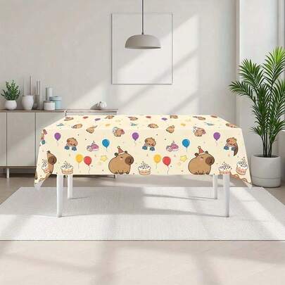 1/2/3 Paquetes Mantel con tema de fiesta de Capibara de 108x180.34cm - Patrón de animal lindo con globos y sombreros, material de plástico duradero adecuado para decoración de cumpleaños, Navidad, Año Nuevo, diseño divertido, fácil mantenimiento, decoración festiva, material ligero, cubierta de mesa de comedor