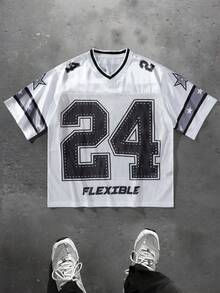 Manfinity EMRG 男士夏季休闲V领短袖数码印花T恤 - 白色 - 查看 3