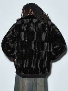 Modcrash Men's Fashionable Turndown Collar Premium Mink Thermal Lined Thick Warm Coat, Fall/Winter - Black - View 2