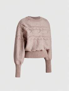 ROMWE Gentle Romantic Raglan Batwing Sleeve Turtleneck Pullover Sweater - Khaki - View 5