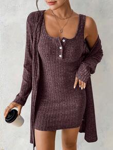 EMERY ROSE Women's Sexy 2 Pieces Blue Dress, Autumn/Winter - Rust Brown - View 6