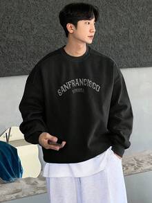DAZY Autumn Men Letter Embroidered Pullover Sweatshirt - Black - View 4