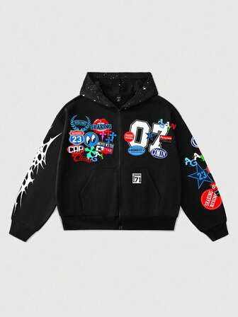 Street Life Boy's Loose Cropped Sweatshirt Sweatshirt With Shiny Sequin Decor, Streetwear