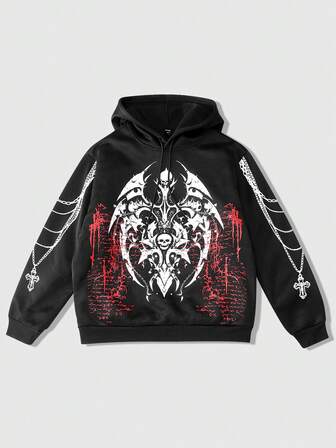 Street Life Men's Skull Printed Hoodie, Vintage Street Style