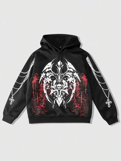 Street Life Men's Skull Printed Hoodie, Vintage Street Style