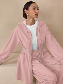 Graceveil Áo khoác thời trang dài tay có mũ trùm đầu, kéo khóa, thu/đông - Hồng - Xem 1