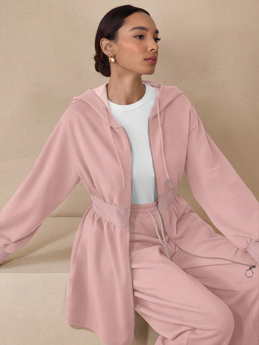 Graceveil Áo khoác thời trang dài tay có mũ trùm đầu, kéo khóa, thu/đông - Hồng - Xem 1