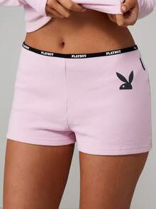 Missguided x Playboy Ribbed Pajama Set With Button Up Cardigan Top And Matching Shorts For Women Loungewear - Pink - View 5