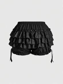 ROMWE Goth Quần short bí ngô họa tiết hoa satin tối màu cho nữ cỡ lớn - màu đen - Xem 8